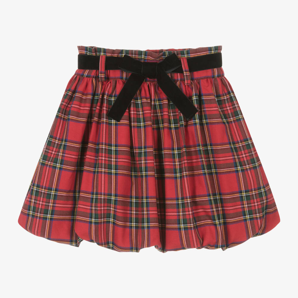 Phi Clothing - Girls Red Tartan Puffball Cotton Skirt | Childrensalon