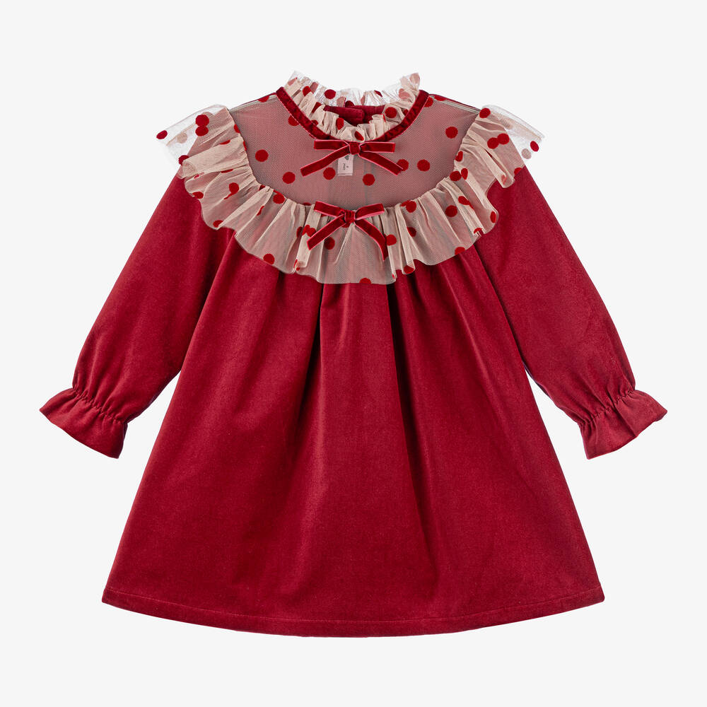 Phi Clothing - Girls Red Velvet Dress | Childrensalon