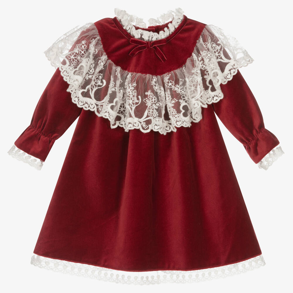 Phi Clothing - Rotes Samt- und Spitzenkleid (M) | Childrensalon