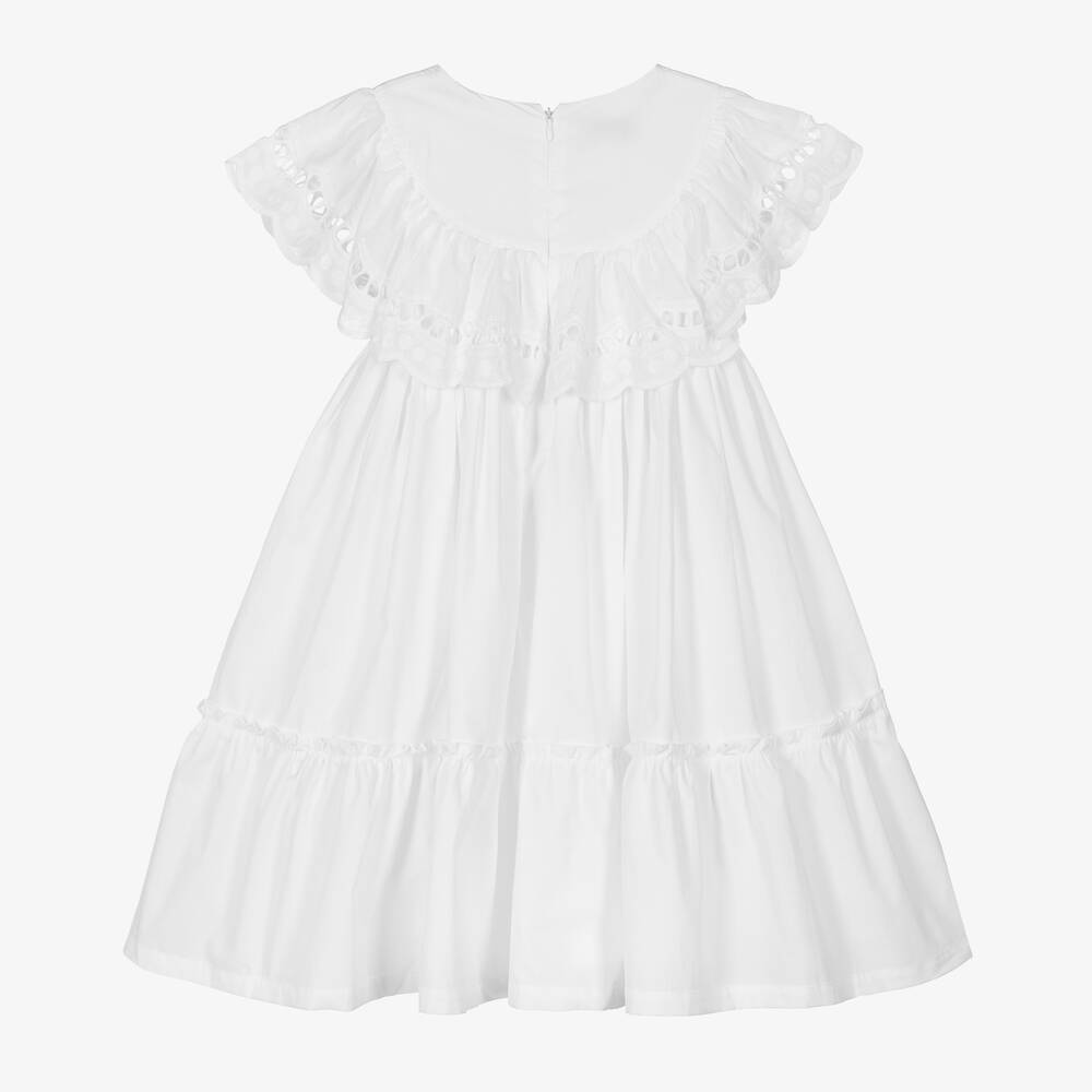 Phi Clothing - Girls White Cotton Cutwork Dress | Childrensalon