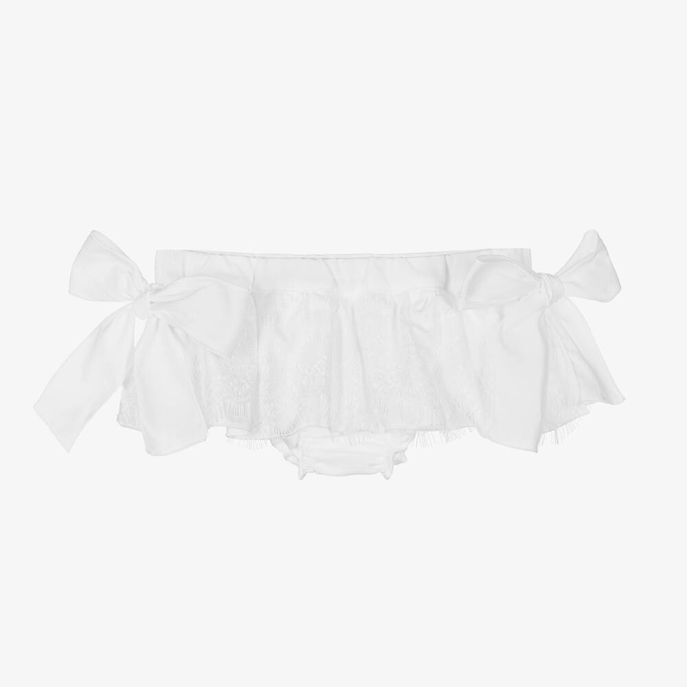Phi Clothing - شورت بلومرز قطن لون أبيض مزين بكشكش دانتيل | Childrensalon