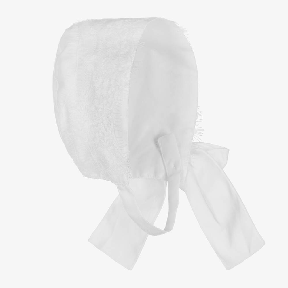 Phi Clothing - Girls White Cotton Lace Bonnet | Childrensalon