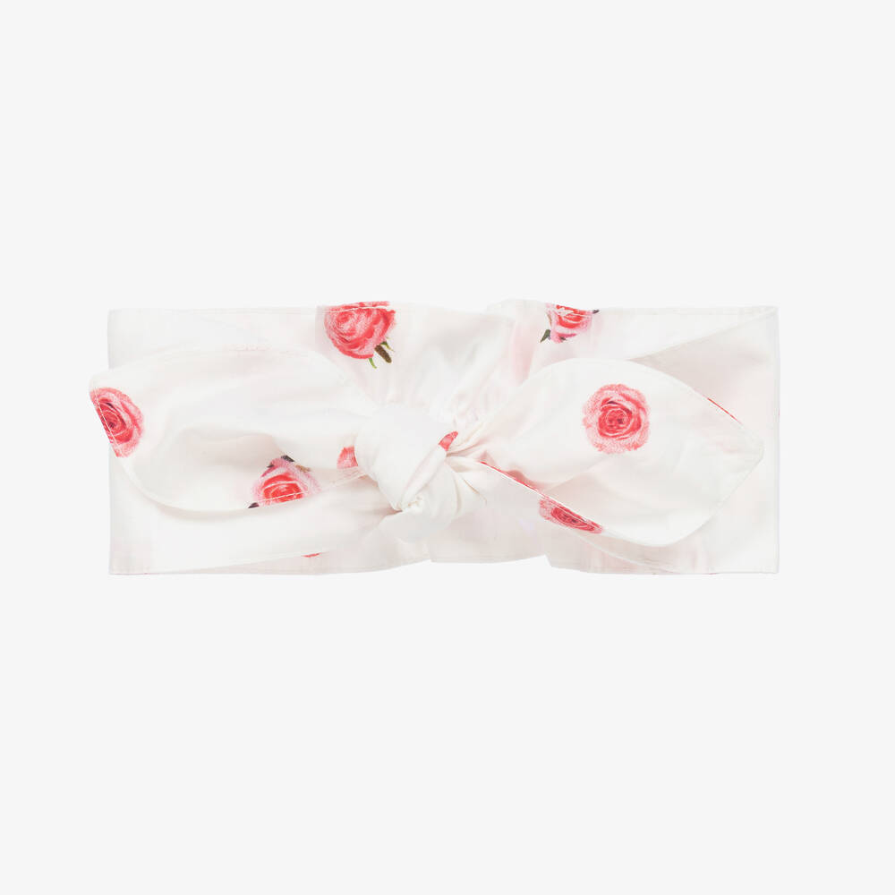 Phi Clothing - Bandeau blanc en coton à roses | Childrensalon