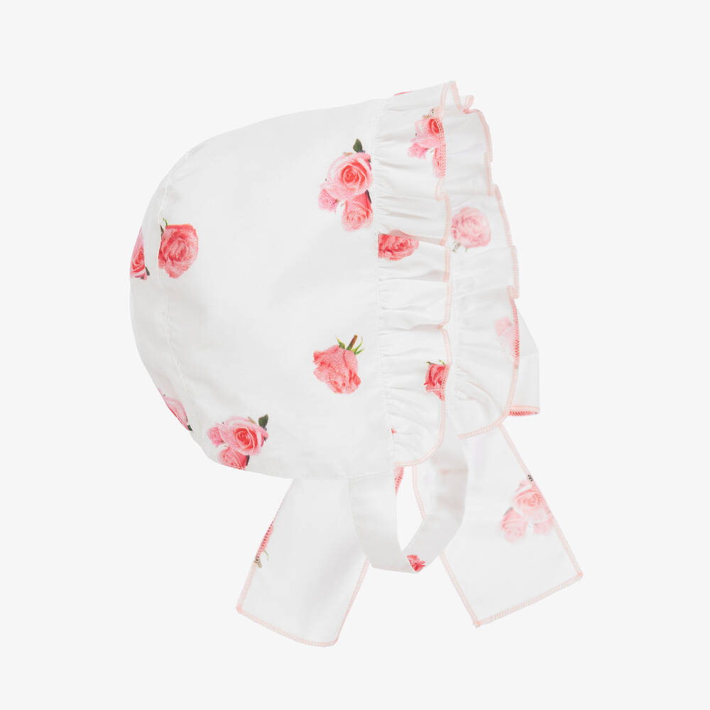 Phi Clothing - Girls White Floral Cotton Bonnet | Childrensalon