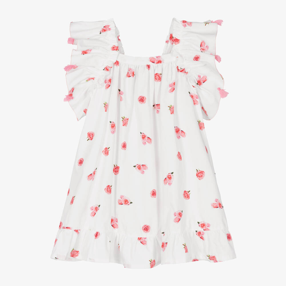 Phi Clothing - Белое хлопковое платье с цветами для девочек | Childrensalon