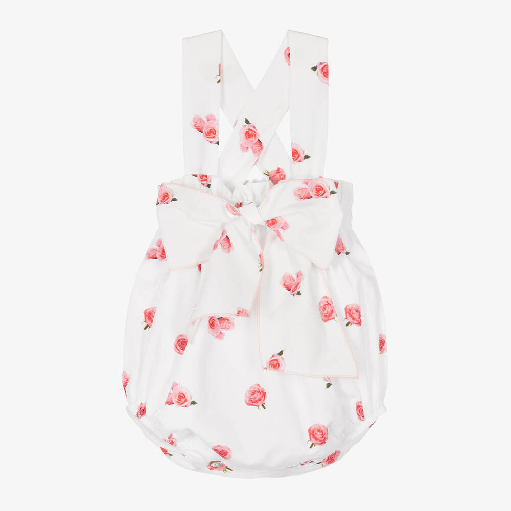 Phi Clothing - Белый хлопковый песочник с цветами для девочек | Childrensalon