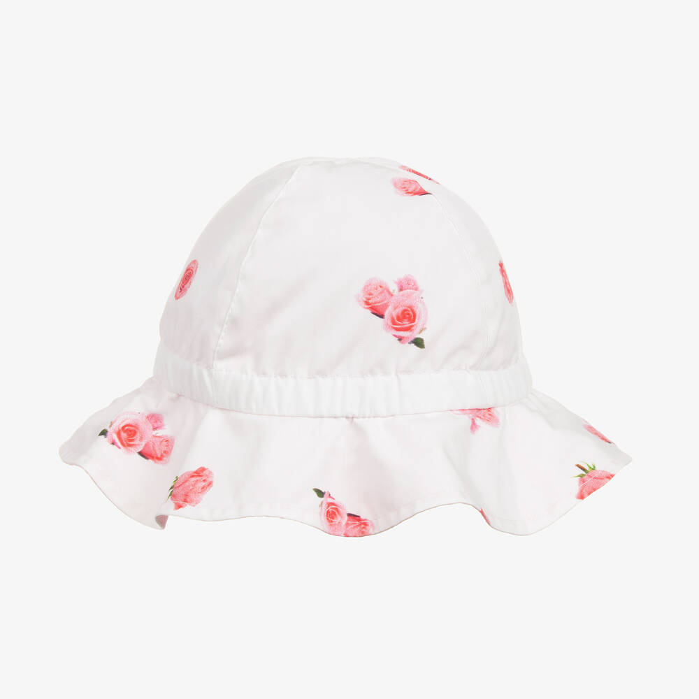 Phi Clothing - Girls White & Pink Cotton Sun Hat | Childrensalon