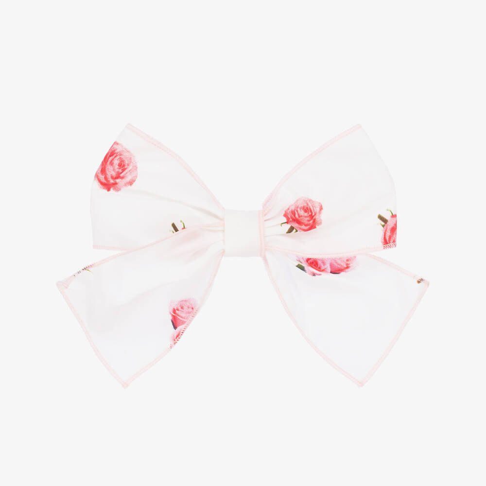 Phi Clothing - Girls White & Pink Roses Hair Clip (18cm) | Childrensalon