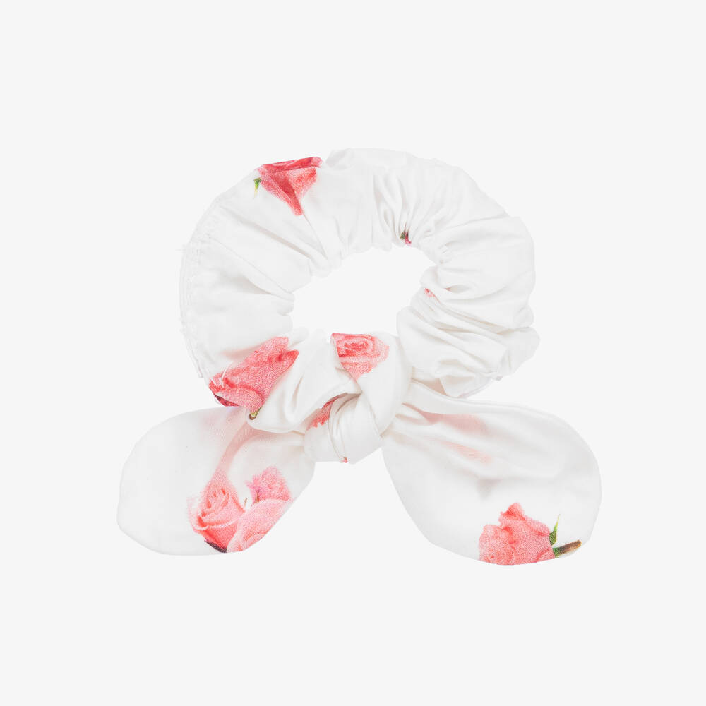 Phi Clothing - Girls White & Pink Roses Hair Elastic (12cm) | Childrensalon