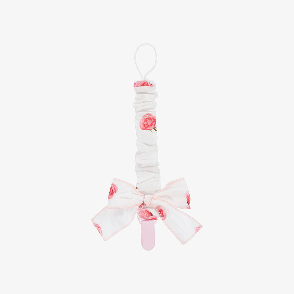 Phi Clothing Babies' Girls White & Pink Floral Cotton Dummy Clip