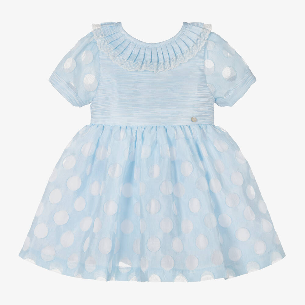 Piccola Speranza Baby Girls Blue Polka Dot Dress