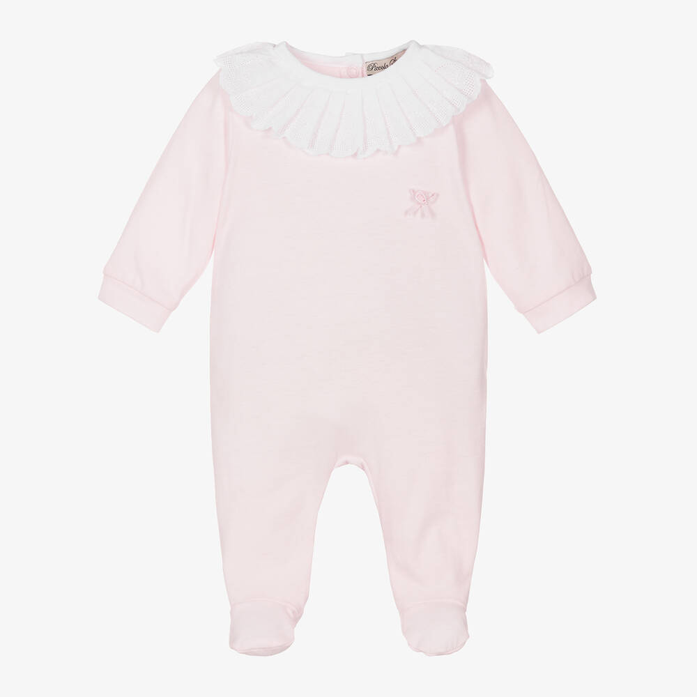 Piccola Speranza - Baby Girls Pink Cotton Babygrow | Childrensalon