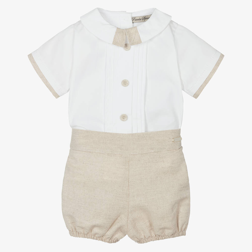 Piccola Speranza - Рубашка и бежевые шорты из хлопка и льна для мальчиков | Childrensalon