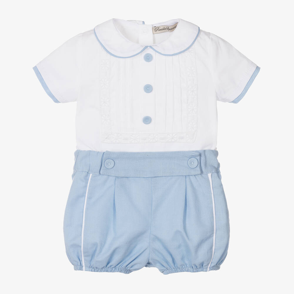 Piccola Speranza - Boys Blue Cotton & Linen Shorts Set | Childrensalon