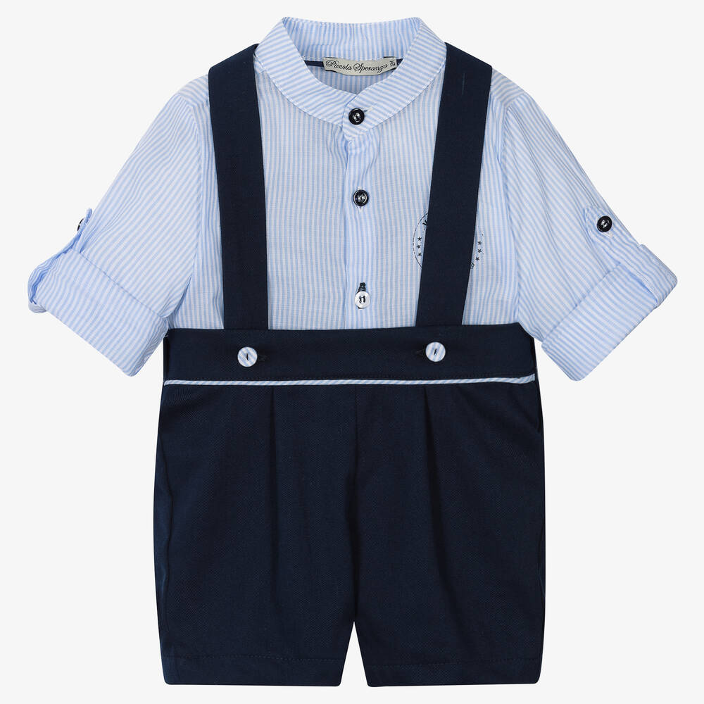 Piccola Speranza - Boys Blue Cotton Shorts Set | Childrensalon