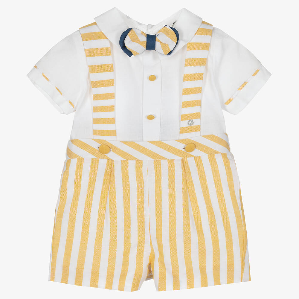 Piccola Speranza - Boys White & Yellow Stripe Shorts Set | Childrensalon