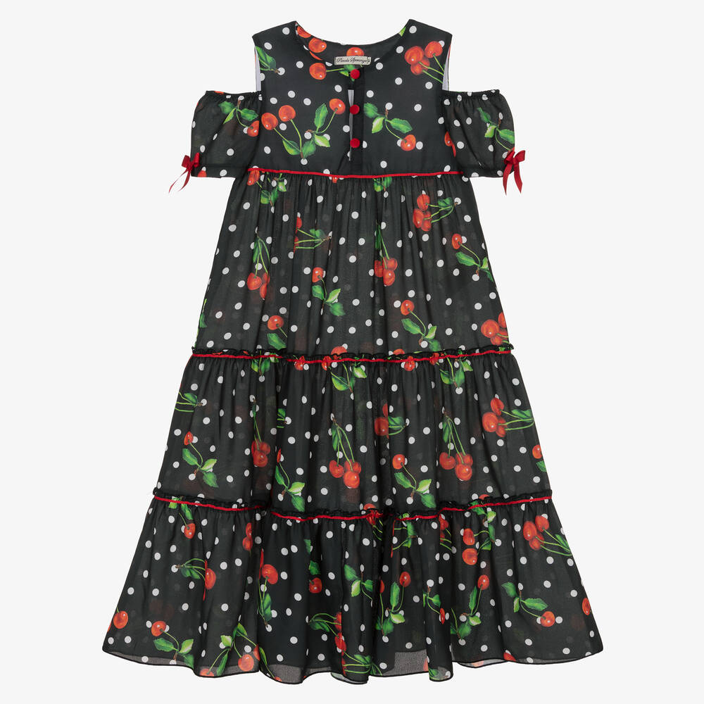 Piccola Speranza - Girls Black Cherry Tiered Dress | Childrensalon