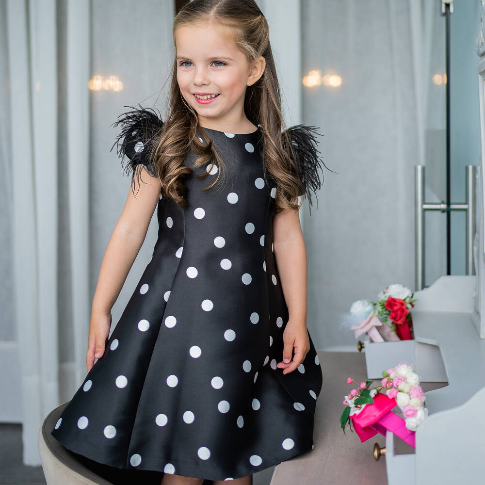 Piccola Speranza - Girls Black & White Polka Dot Dress | Childrensalon