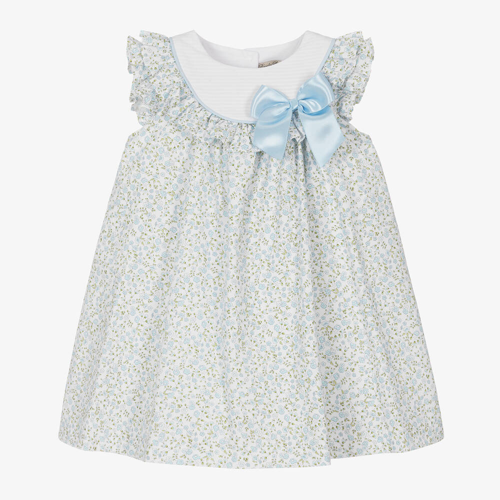 Piccola Speranza - Голубое хлопковое платье в цветочек для девочек | Childrensalon