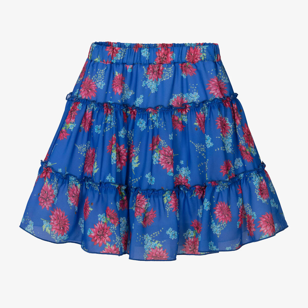 Piccola Speranza - Girls Blue Floral Crêpe Chiffon Skirt | Childrensalon