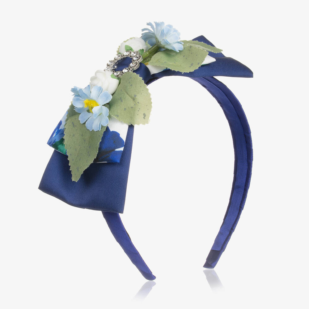 Piccola Speranza - Serre-tête bleu à fleurs et strass | Childrensalon