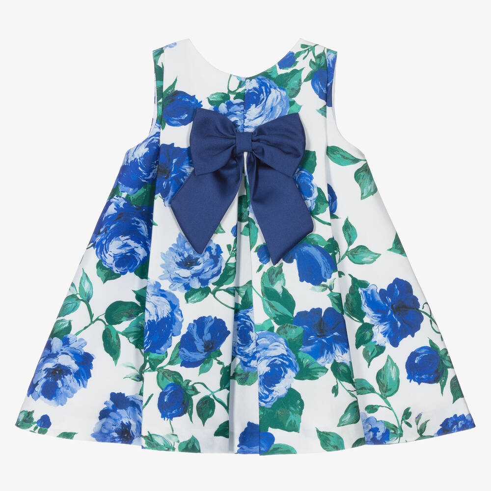 Piccola Speranza - Girls Blue Floral Satin Dress | Childrensalon