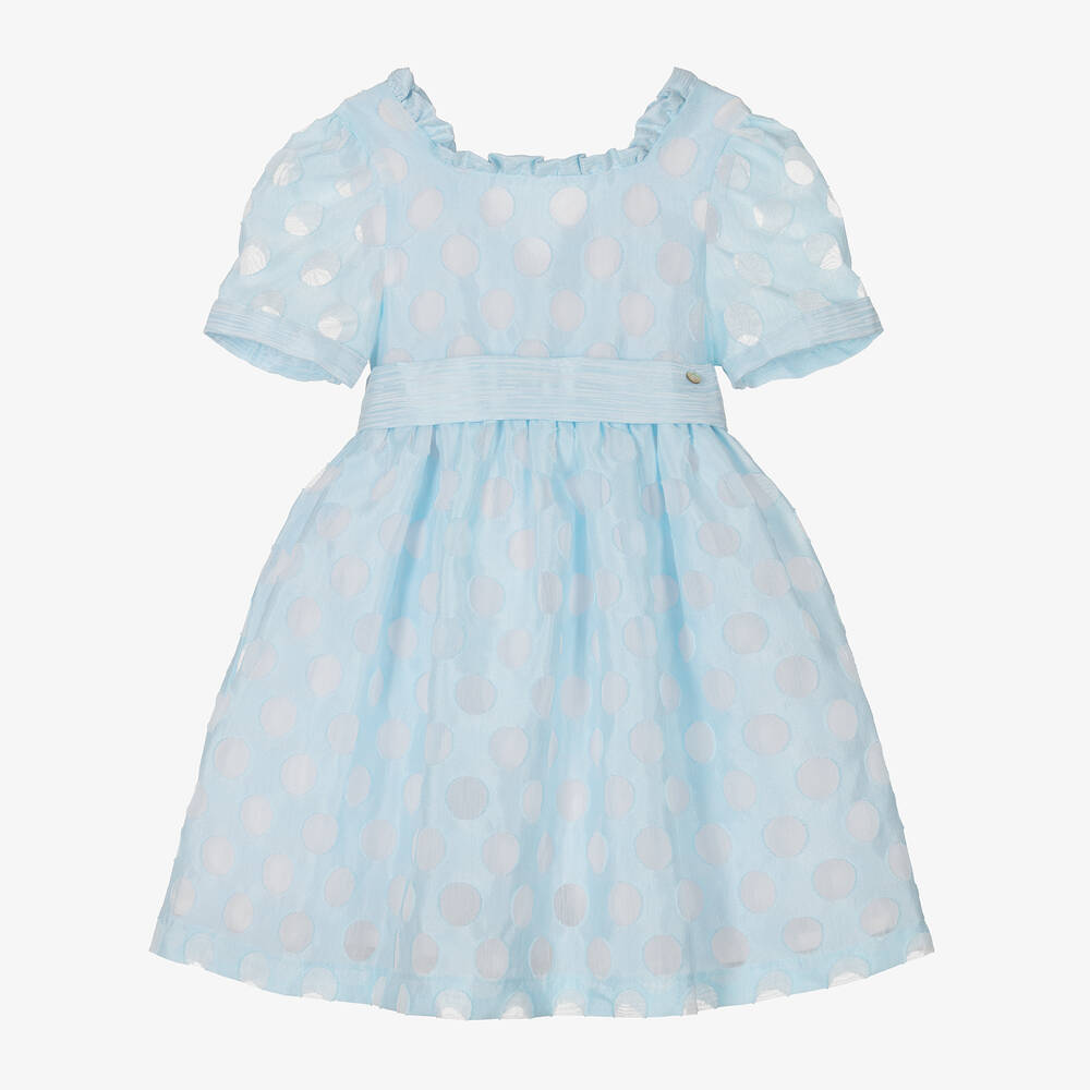 Piccola Speranza Babies' Girls Blue Polka Dot Dress
