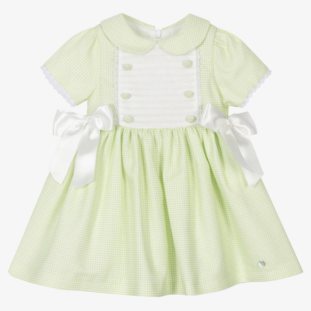 Piccola Speranza - Girls Green Cotton Patterned Dress | Childrensalon