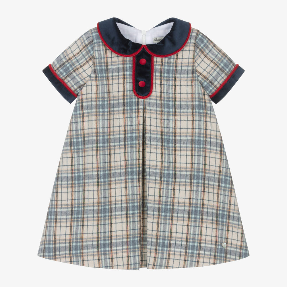 Piccola Speranza - Girls Grey Check Cotton Dress | Childrensalon
