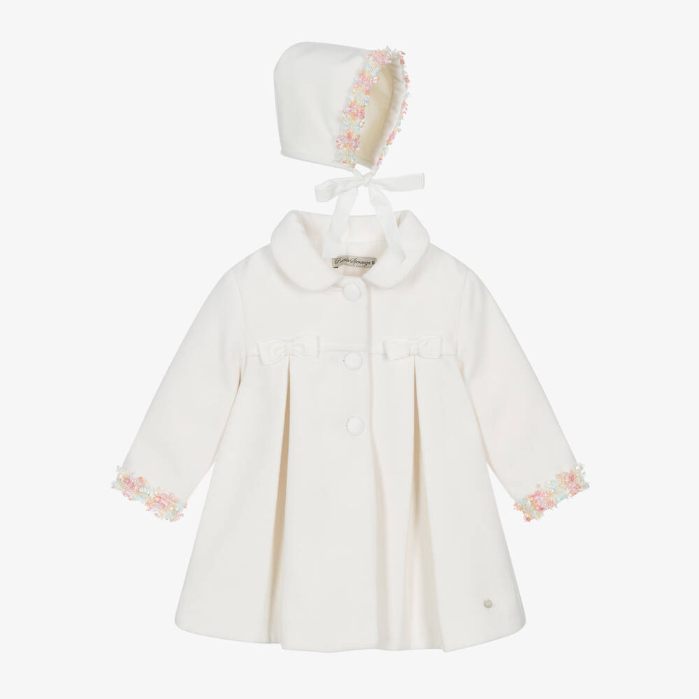 Piccola Speranza - Girls Ivory Coat & Bonnet Set | Childrensalon