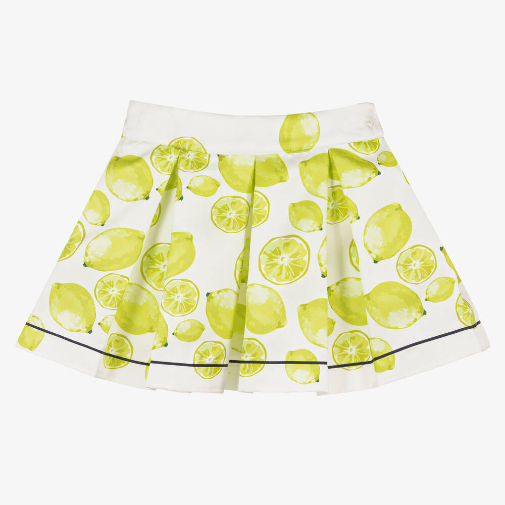 Piccola Speranza - Girls Ivory & Green Lime Satin Skirt | Childrensalon