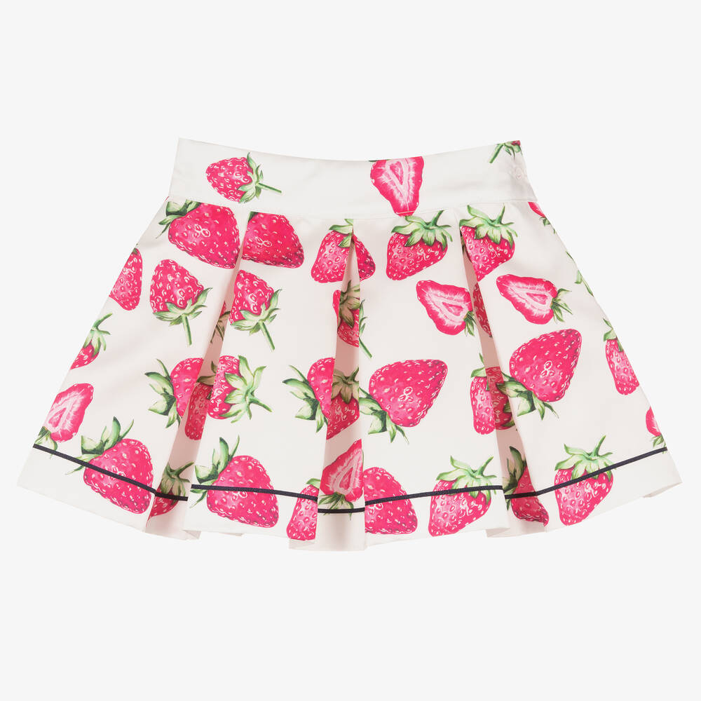 Piccola Speranza - Girls Ivory & Pink Strawberry Satin Skirt | Childrensalon