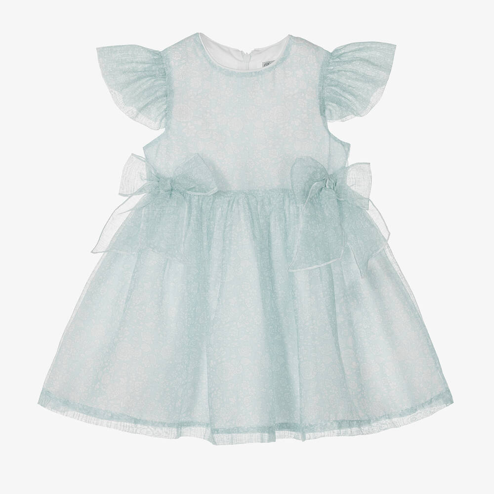 Piccola Speranza - Girls Mint Green Floral Chiffon Dress  | Childrensalon