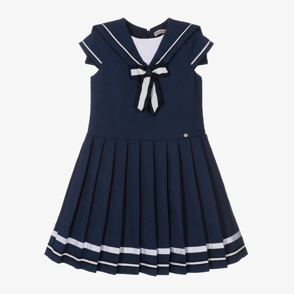 Piccola Speranza Babies' Girls Navy Blue Cotton Sailor Dress