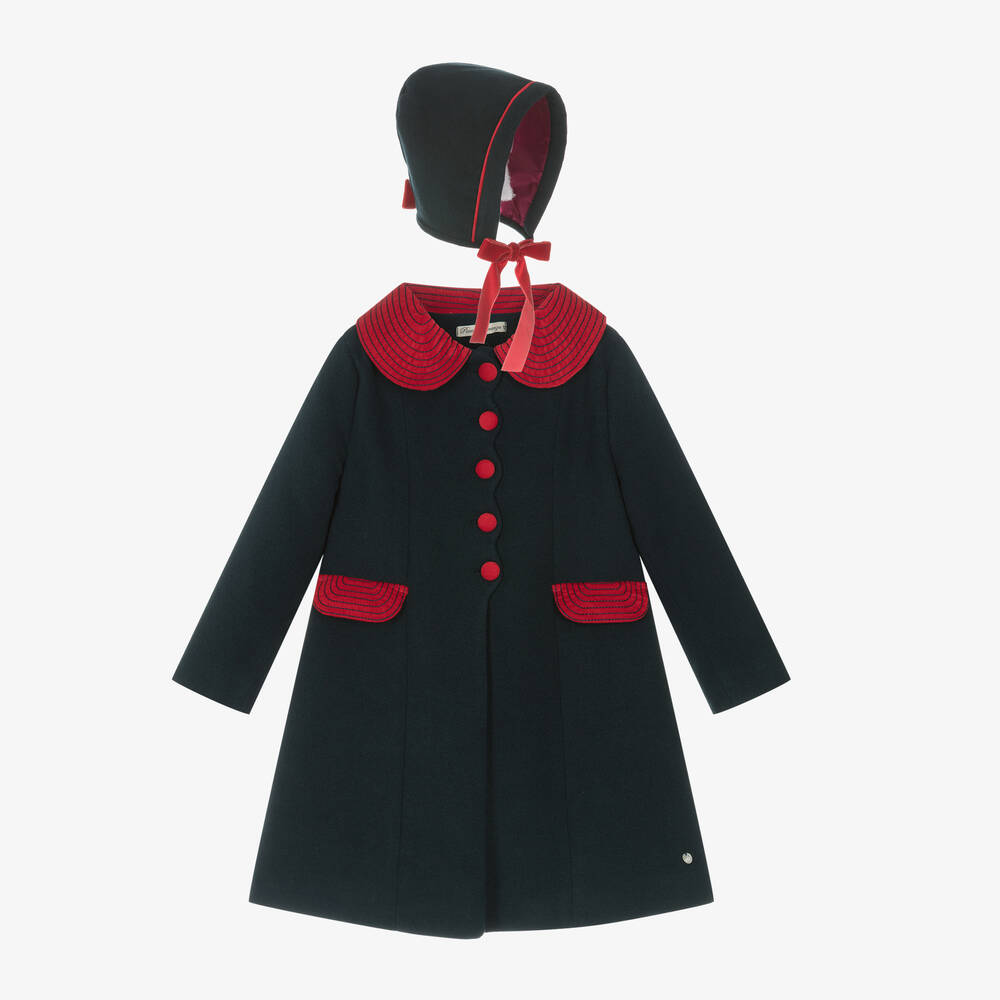 Piccola Speranza - Girls Navy Blue Felted Coat & Bonnet Set | Childrensalon