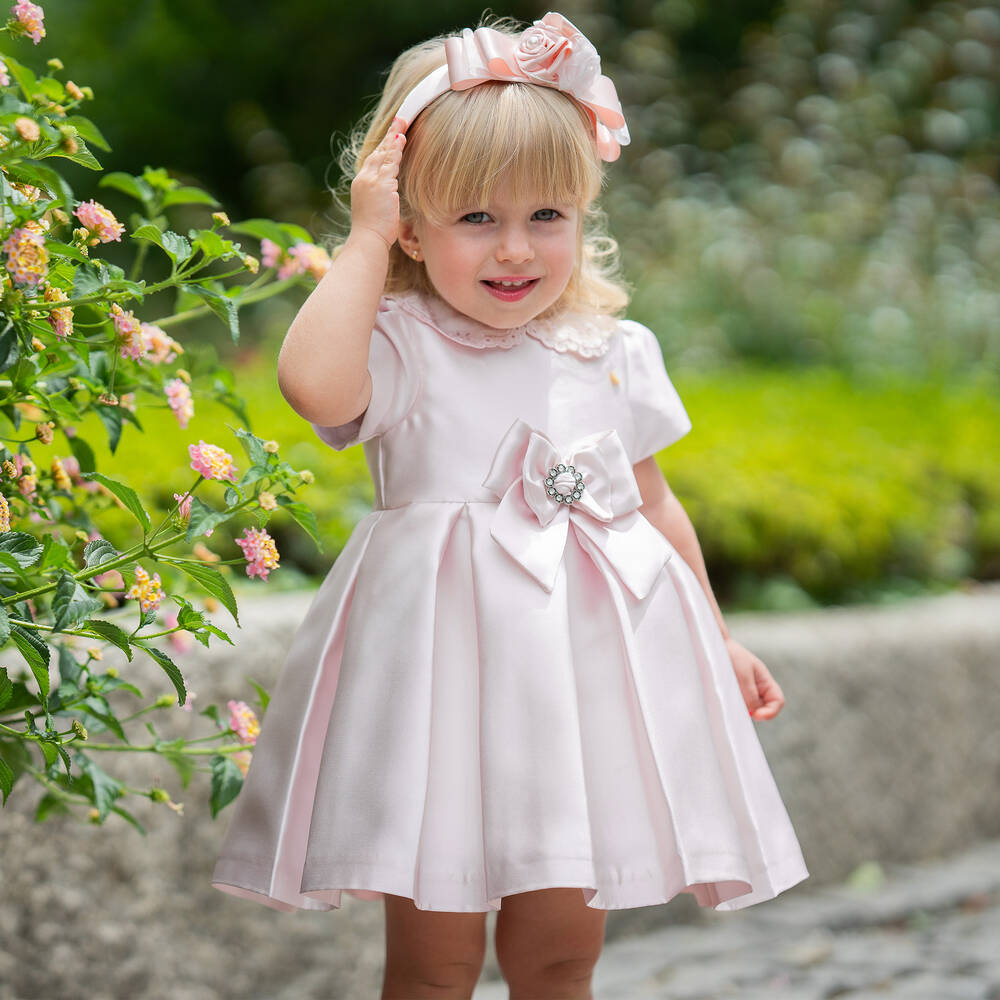 Piccola Speranza - Girls Pale Pink Satin Collared Dress | Childrensalon