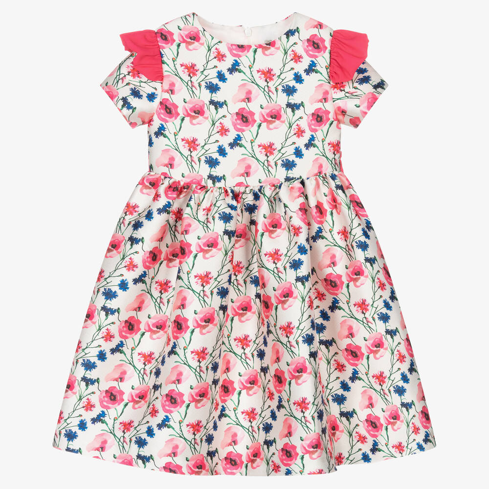 Piccola Speranza - Girls Pink & Blue Floral Satin Dress | Childrensalon