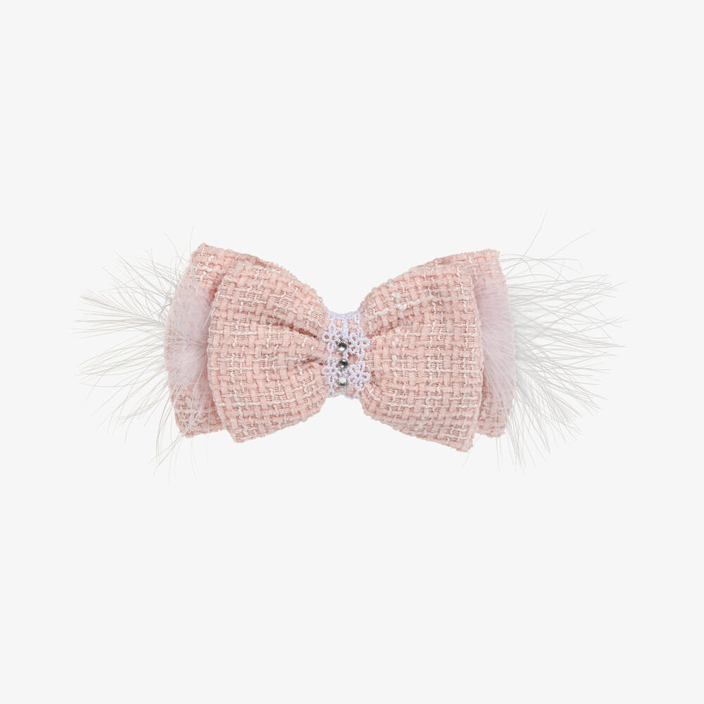 Piccola Speranza - Girls Pink Bouclé Tweed Hair Clip (12cm) | Childrensalon