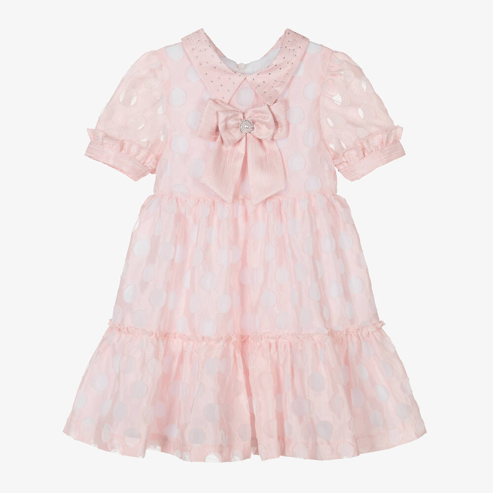 Piccola Speranza Babies' Girls Pink Collared Polka Dot Dress