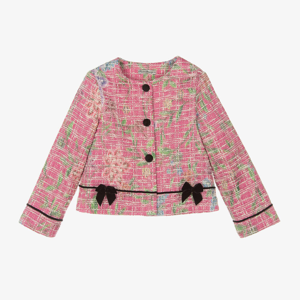 Piccola Speranza - Girls Pink Cotton Tweed Jacket | Childrensalon