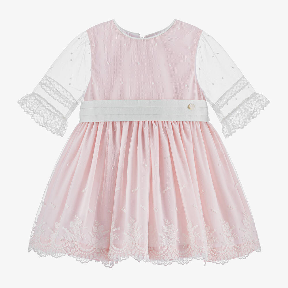 Piccola Speranza - Girls Pink Embroidered Tulle Dress | Childrensalon