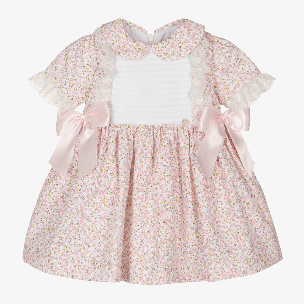 Piccola Speranza - Розовое хлопковое платье в цветочек для девочек | Childrensalon