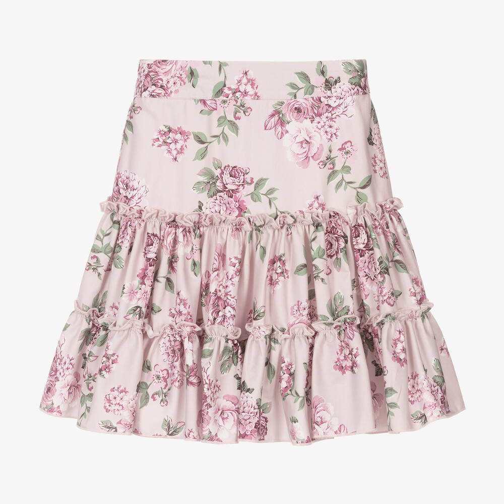 Piccola Speranza - Girls Pink Floral Print Cotton Skirt | Childrensalon