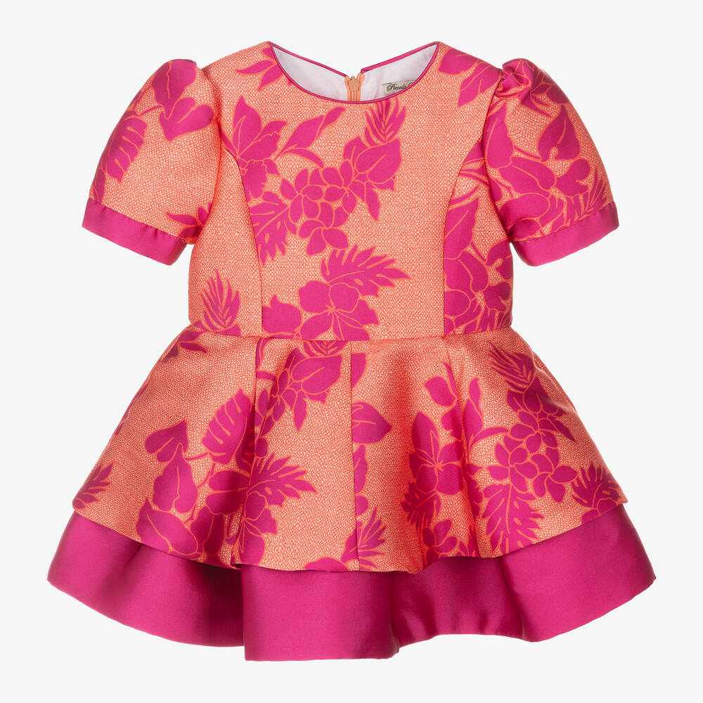 Piccola Speranza - Girls Pink Floral Satin Twill Dress | Childrensalon