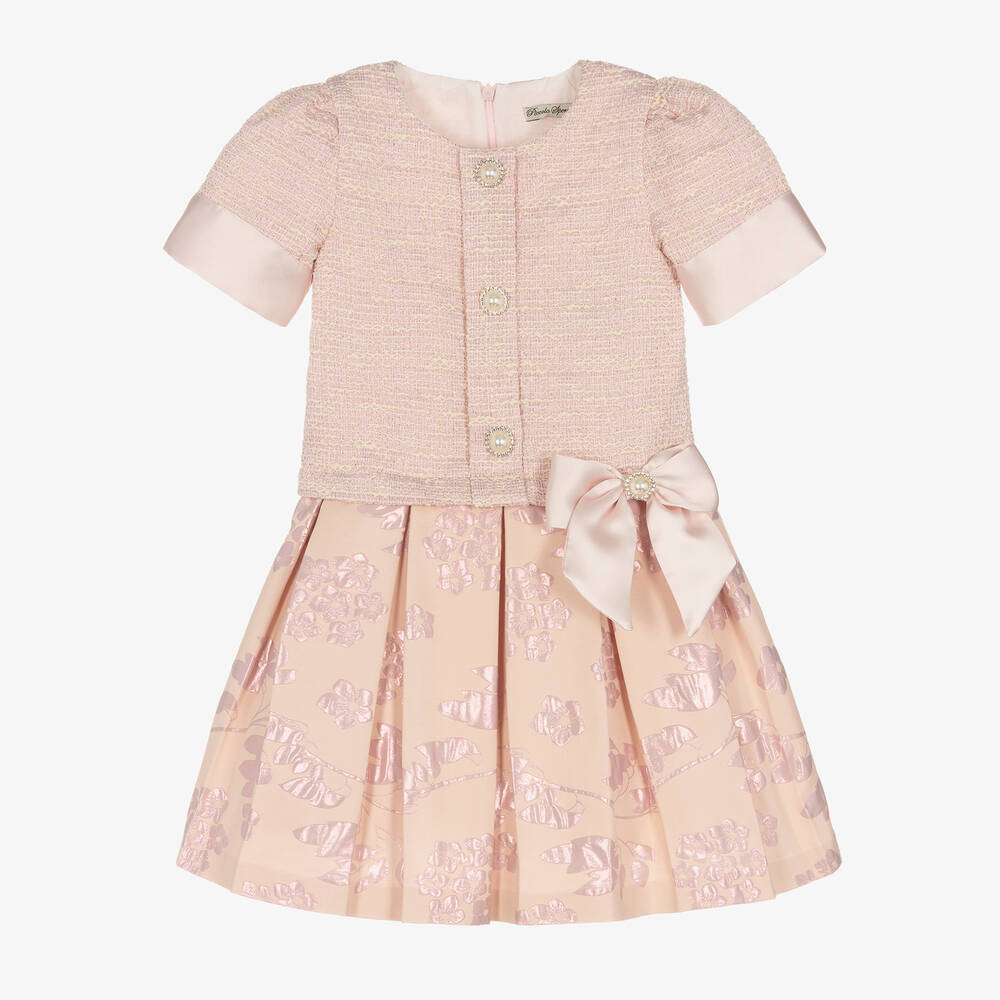 Piccola Speranza - Girls Pink Floral Tweed Dress | Childrensalon