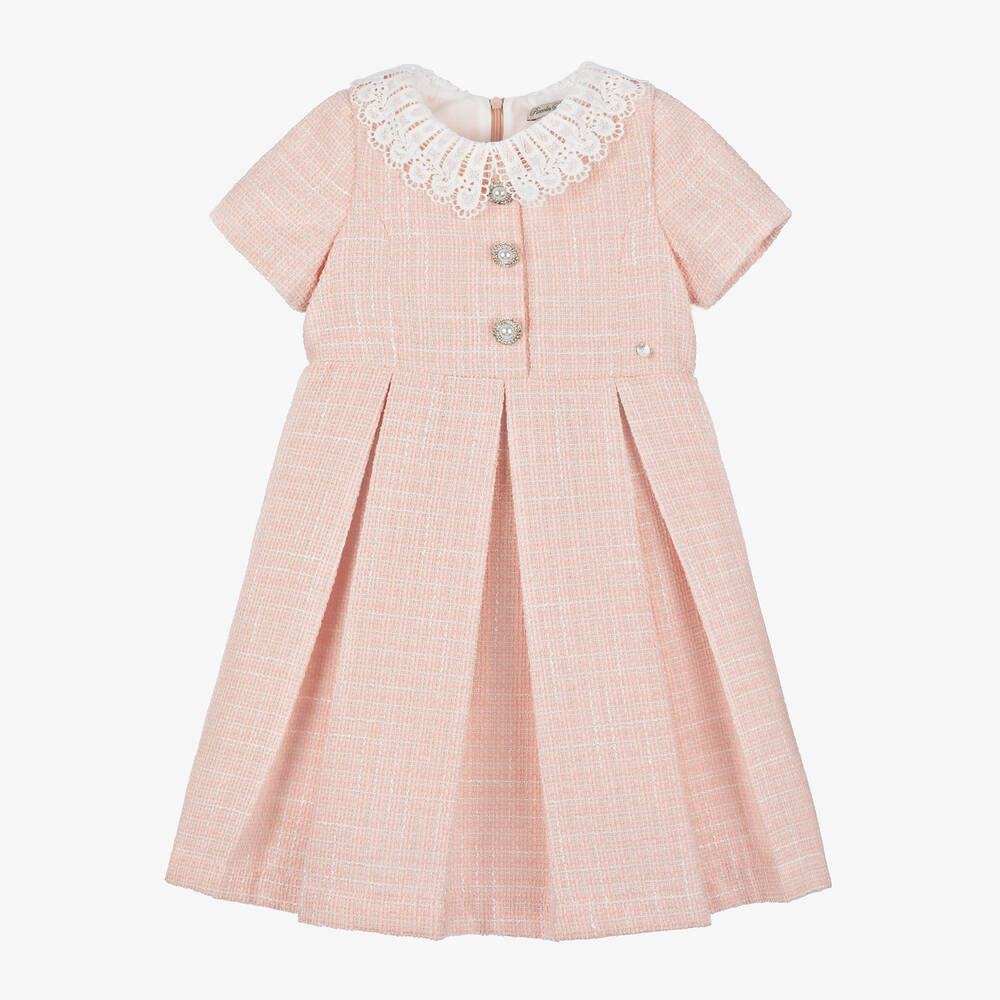 Piccola Speranza - Girls Pink Pleated Tweed Dress | Childrensalon