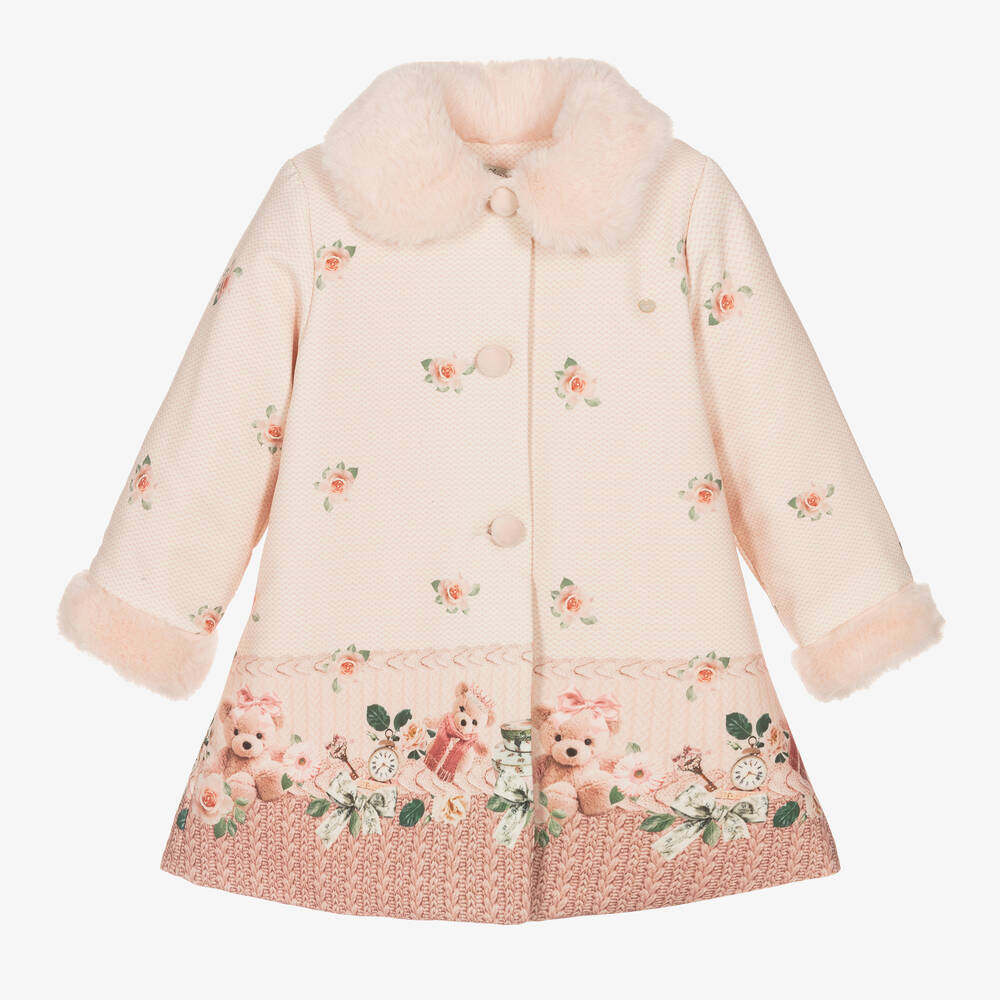 Piccola Speranza - Girls Pink Roses & Bears Coat | Childrensalon
