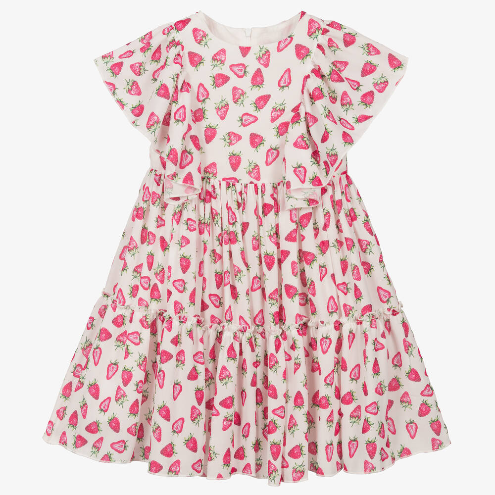 Piccola Speranza - Girls Pink Strawberry Chiffon Dress | Childrensalon