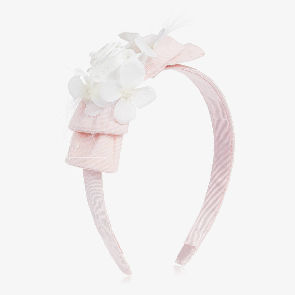 Piccola Speranza - Girls Pink Tulle & White Satin Hairband | Childrensalon