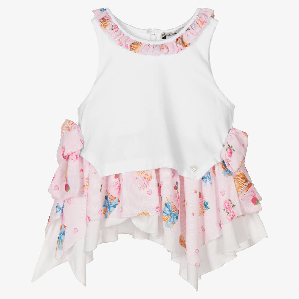Piccola Speranza - Girls Pink & White Cotton Top | Childrensalon